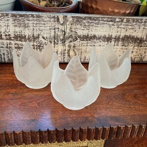New (old stock) Partylite 3pc Frosted Leaf Votive Holder set